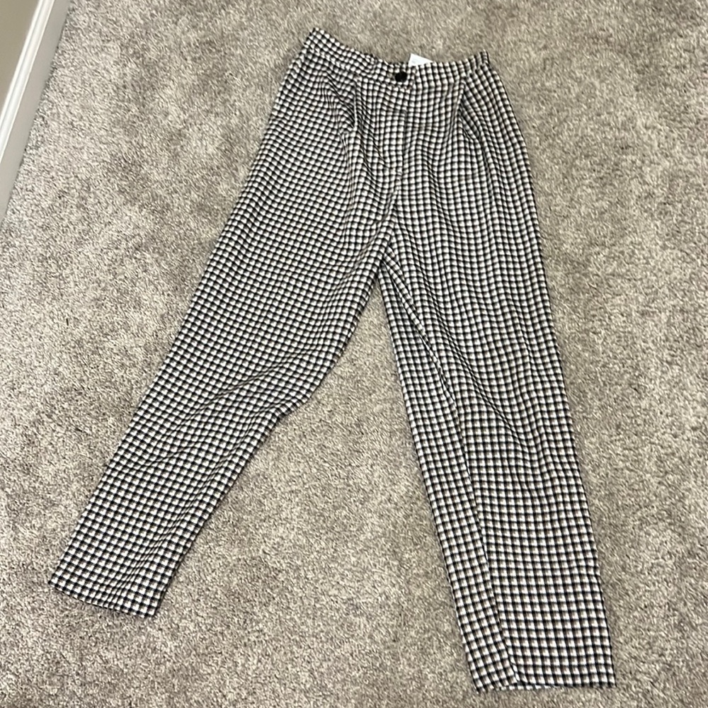 Size 2, checkered, black, cream, and white, dress pants